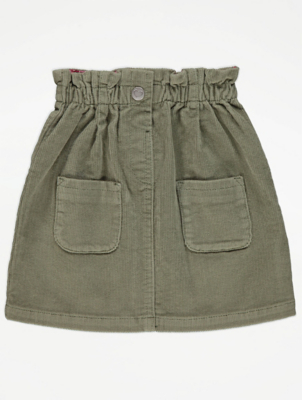 Khaki Paper Bag Waist Corduroy Skirt