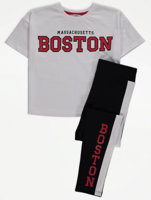 Boston Slogan Print T-Shirt and Leggings Outfit