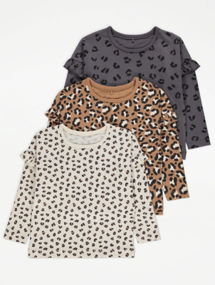 Leopard Print Ruffled Shoulder Tops 3 Pack