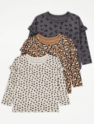 Leopard Print Ruffled Shoulder Tops | Kids | George at ASDA