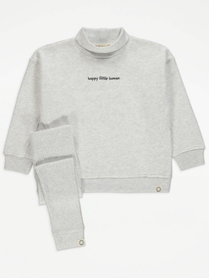 Unisex Light Grey Slogan Sweatshirt and Leggings Outfit