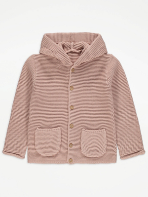 Pink Knitted Hooded Cardigan