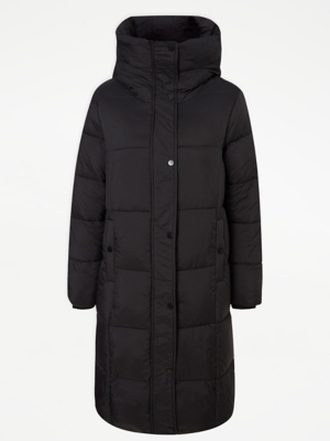 black lightweight padded longline coat