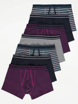 Plum Plain and Stripe A-Front Trunks 7 Pack
