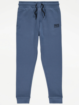 Blue Embroidered Detail Jersey Joggers