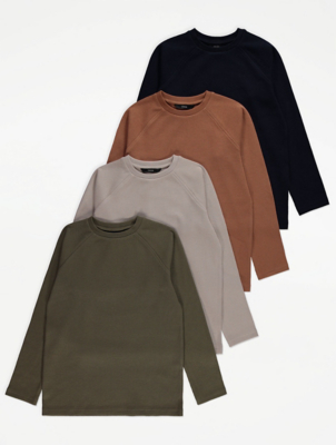 Waffle Texture Long Sleeve Tops 4 Pack