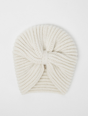 Cream Shimmering Rib Knit Turban