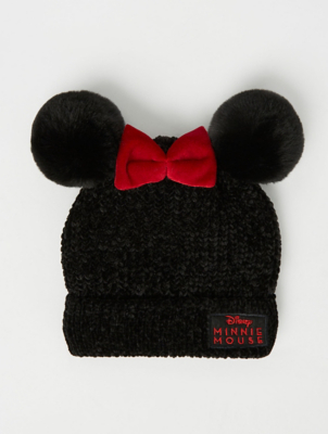 Disney Minnie Mouse Black Chenille Bobble Hat