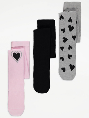 Heart Print Knitted Tights 3 Pack