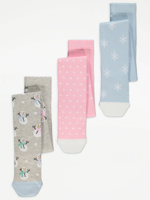 Snowman Print Knitted Tights 3 Pack