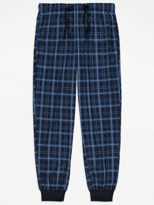 Blue Check Print Fleece Lounge Pants