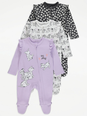 Disney 101 Dalmatians Lilac Ruffle Sleepsuits 3 Pack