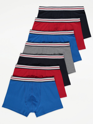 Blue Striped Waistband Sporty A-Front Trunks 7 Pack