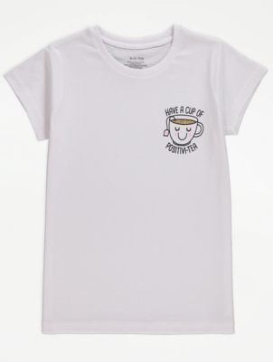 White Positivi-Tea Slogan T-Shirt