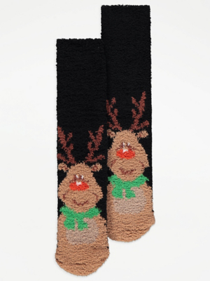 Black Cosy Reindeer Socks