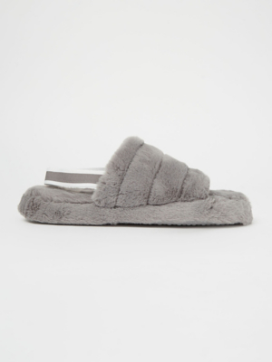 Grey Faux Fur Slider Slippers