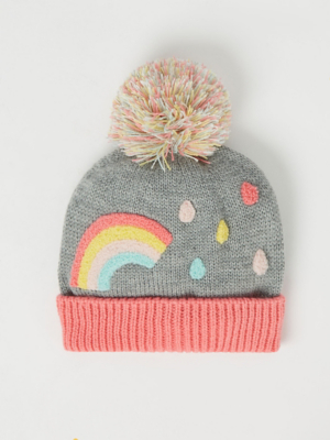 Grey Rainbow Bobble Hat
