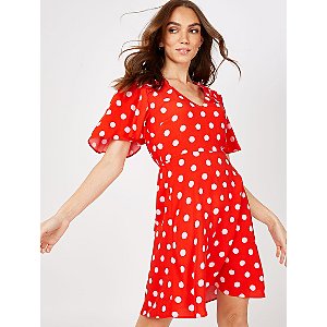 Red Polka Dot Print Cut Out Tea Dress | | George ASDA