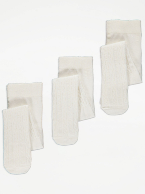 Cream Cable Knit Tights 3 Pack Baby at ASDA