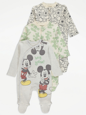 Disney Mickey Mouse Long Sleeve Sleepsuits 3 Pack
