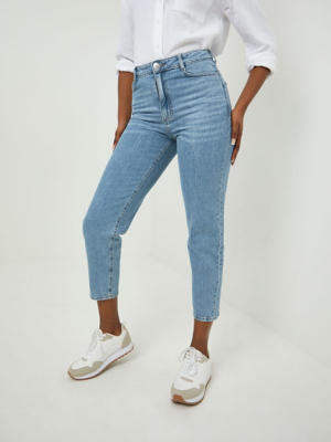 Miley Light Blue Faded Wash High Waist Mom Jeans Women at ASDA