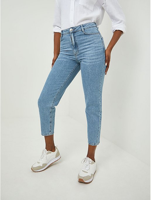 Miley Light Blue Faded Wash High Waist Mom Jeans | Women | George at ASDA