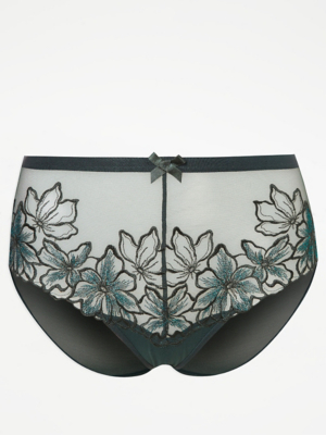 Entice Green Embroidered Midi Knickers Women at ASDA