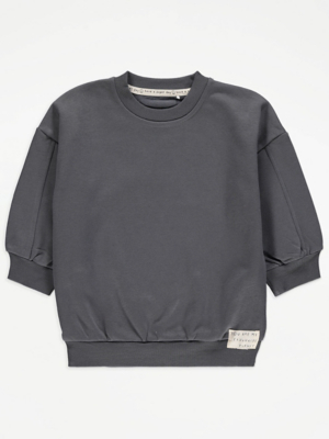 Unisex Charcoal Tab Detail Oversize Sweatshirt