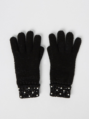 Black Pearl Trim Gloves Women at ASDA