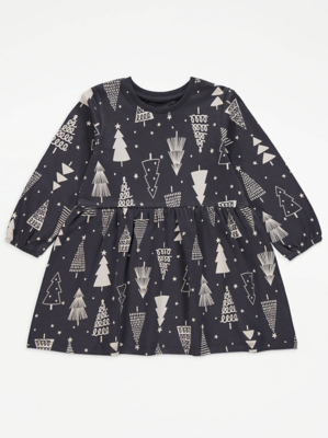 Charcoal Christmas Tree Print Dress