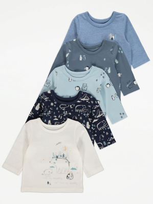 Navy Arctic Print Tops 5 Pack | Baby George ASDA