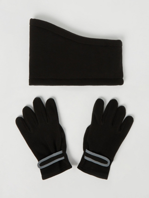 Black Fleece Snood and Gloves Set Kids at ASDA
