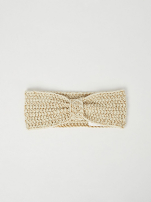 Cream Shimmering Bow Knitted Headband