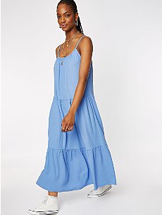 Blue Tiered Jersey Maxi Dress