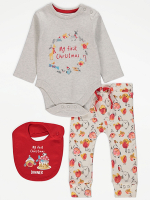 My First Christmas Dinner Bodysuit Joggers and Bib Outfit