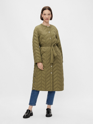 pieces padded longline coat in khaki