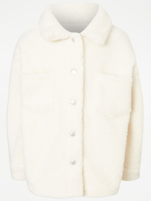 Cream Fleece Shacket Kids at ASDA