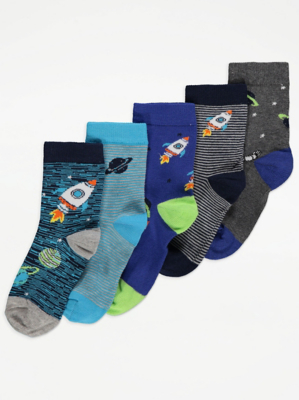 Rocket Print Ankle Socks 5 Pack