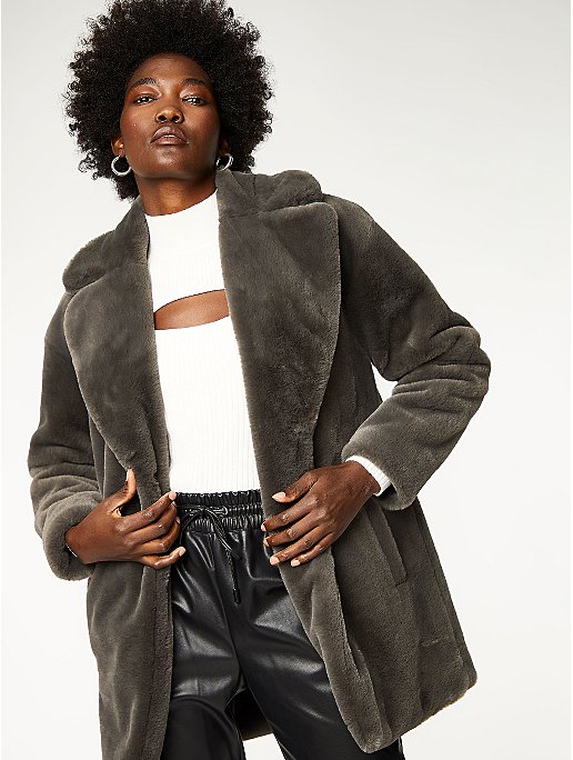 Charcoal Faux Fur Coat Women George, Grey Faux Fur Coat Long