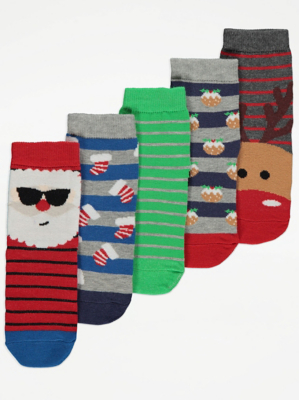 Striped Christmas Ankle Socks 5 Pack