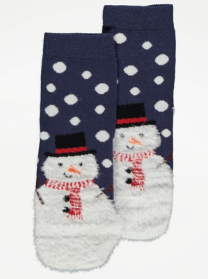 Navy Polka Dot Print Snowman Socks