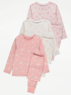 Pink Printed Long Sleeve Pyjamas 3 Pack