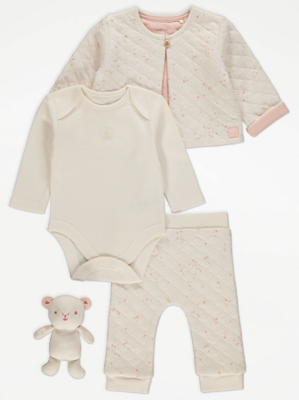 Cream Speckled and Quilted 4 Piece Gift Set