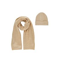 PIECES Beige Scarf and Beanie Hat Gift Set | Women | George at ASDA