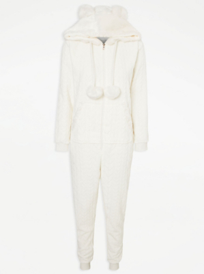 Cream Fleece Bear Onesie Women at ASDA