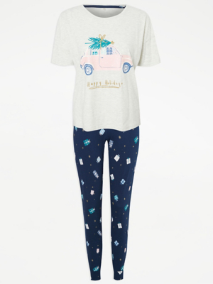 Car Print Short Sleeve Christmas Pyjamas