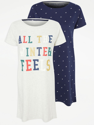 Star Print TShirt Nightdresses 2 Pack Women at ASDA