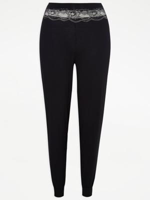 Black Lace Panel Pyjama Bottoms Women at ASDA