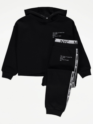Black NYC Slogan Hoodie and Joggers Outfit