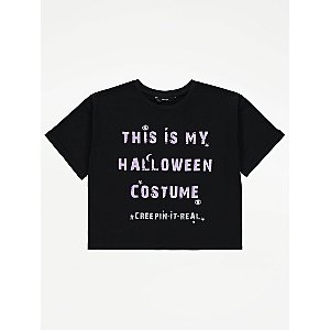 pence at retfærdiggøre Es Halloween Black Slogan Cropped T-Shirt | Kids | George at ASDA